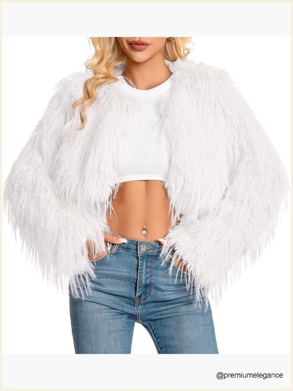 Plus Size Cropped Faux Fur Jacket, Fluffy Winter Coat, Xs-Xxxxl